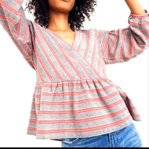 NWOT MADEWELL BUBBLE SLEEVE PEPLUM TOP GRAY S